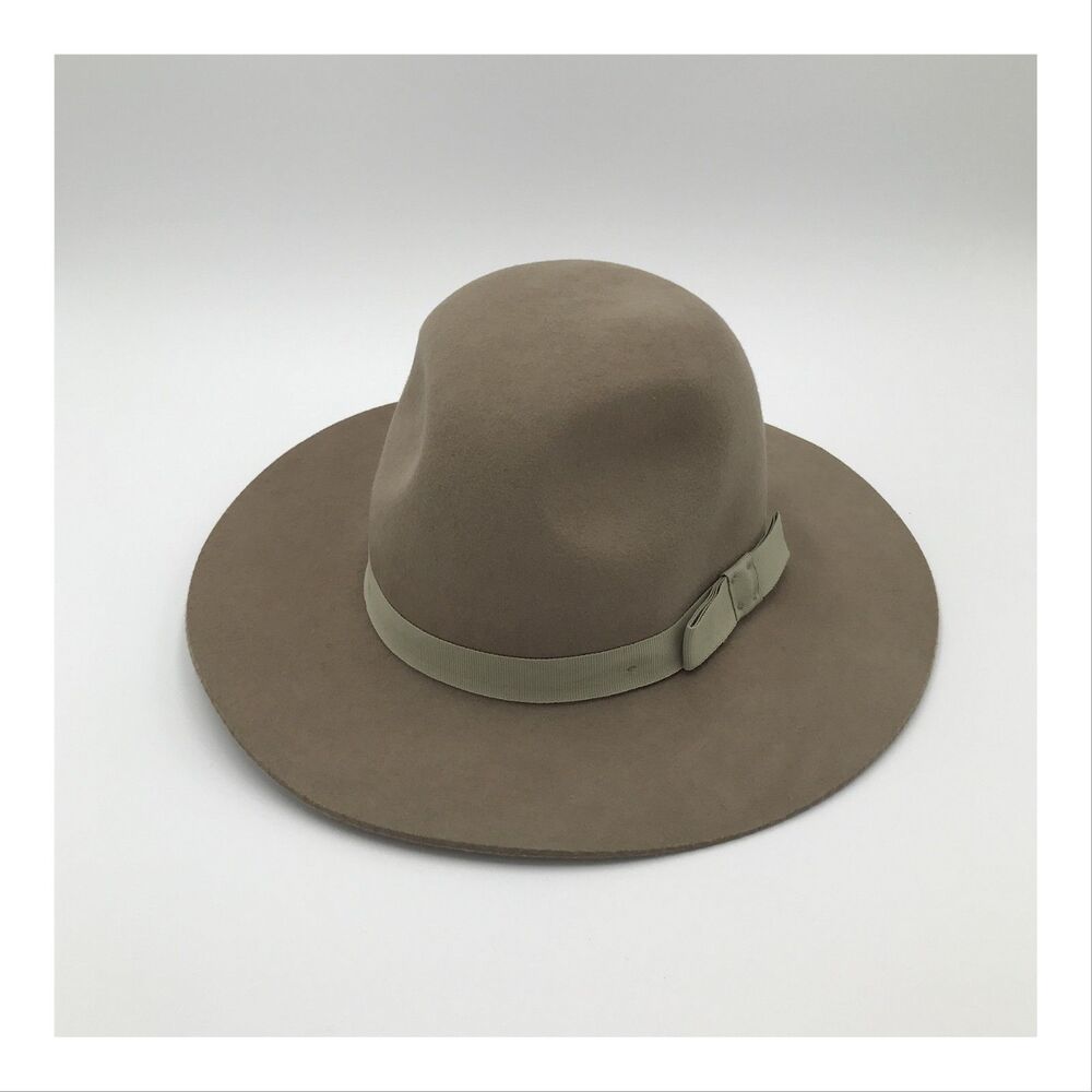 Brixton Womens Dalila Wool Felt Hat Small 7 56cm Beige Fedora Ribbon Floppy Brim